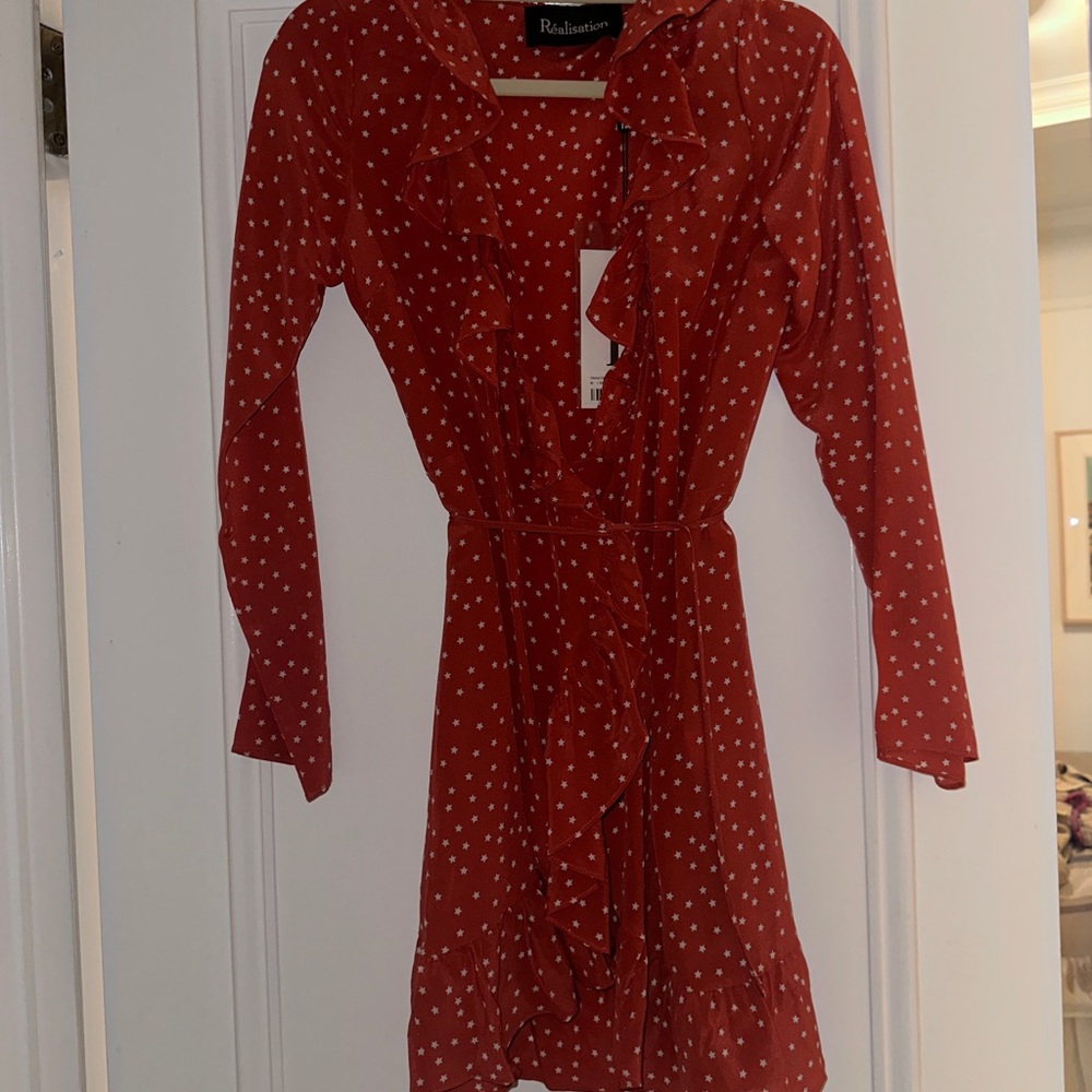 Red wrap dress with stars